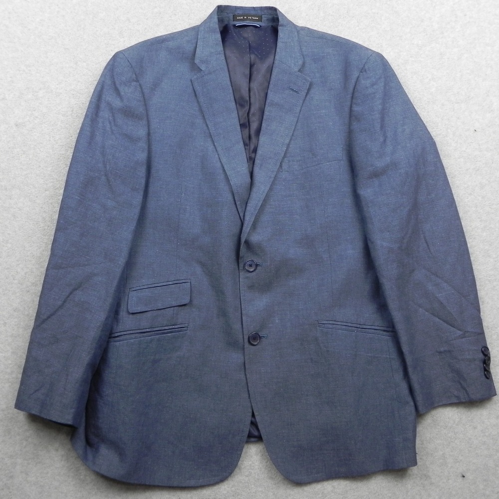Tommy Hilfiger Blazer Mens 40R Linen/Cotton 2-Button Suit Jacket Sport Coat Blue